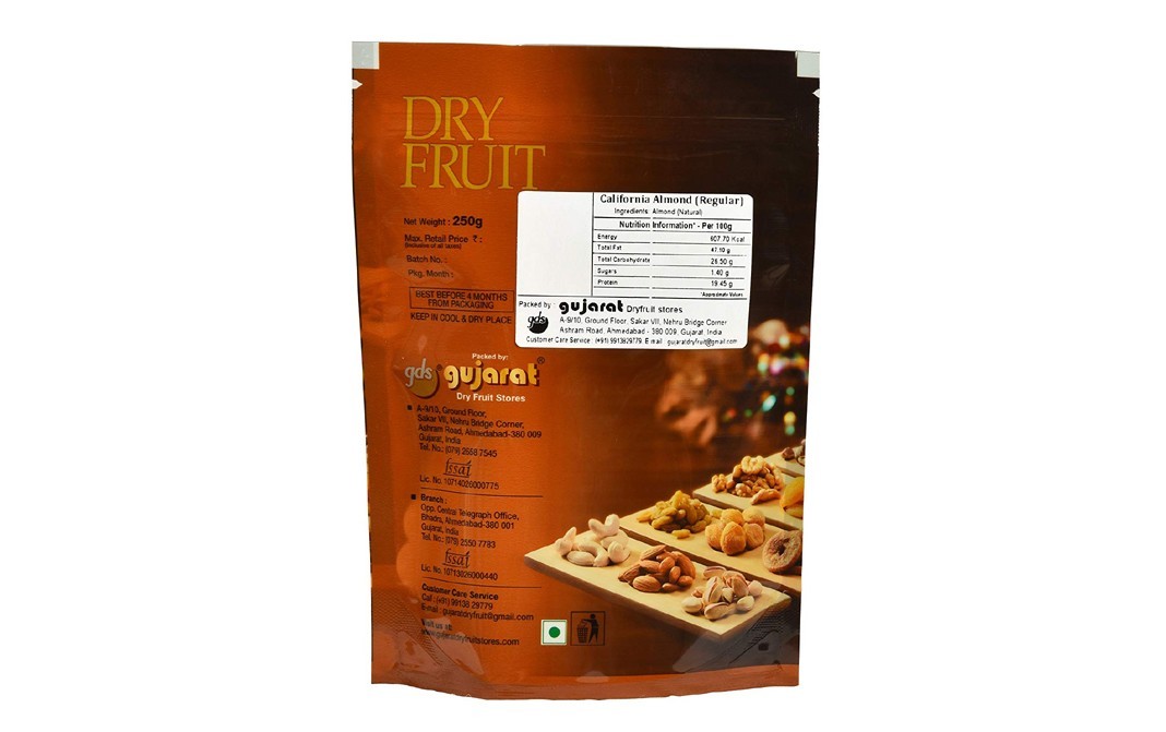 Gujarat Dry Fruit Stores California Almond Regular    Pack  250 grams